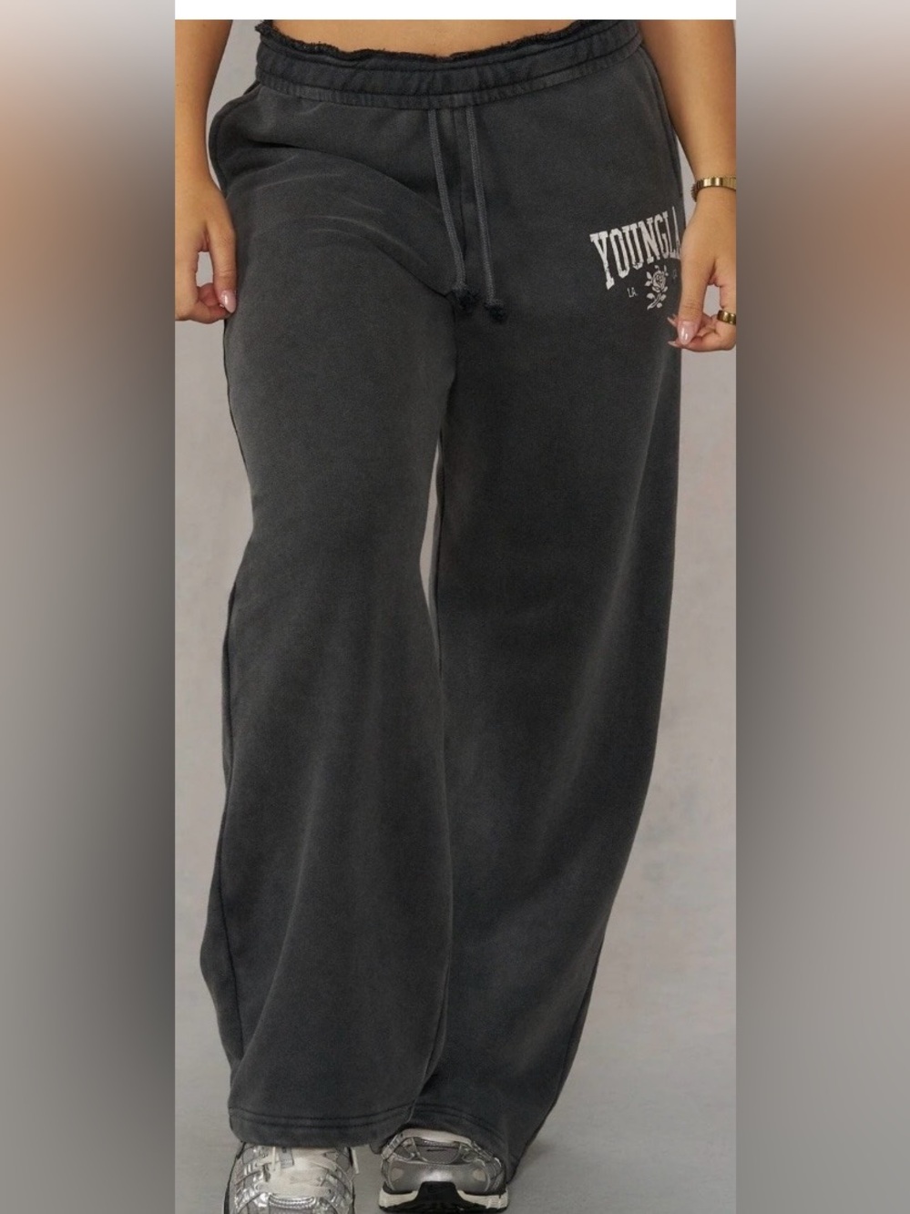 YoungLA Black Wide-Leg Track Pants